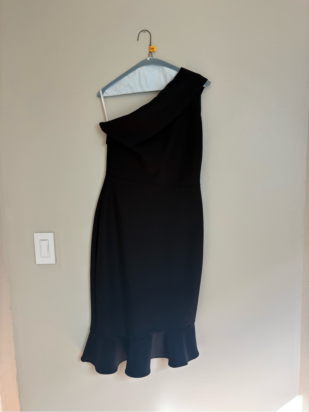 Black One Shoulder Ruffle Midi Dress Wedding Guest Cocktail